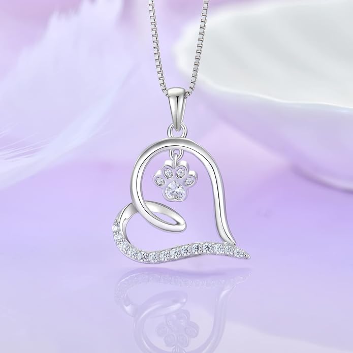 STARCHENIE Puppy Dog Necklace 925 Sterling Silver Love Heart Pendant Cat Pet Paw Print Jewelry for Women
