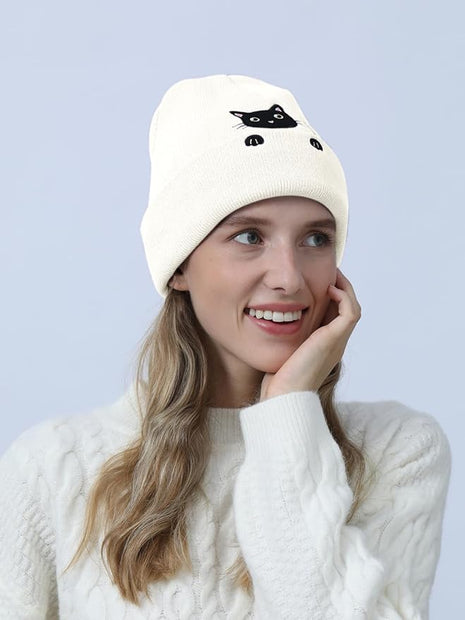Women’s Cat Beanie Cute Cat Lover Gifts Animal Knitted Hats Christmas Stocking Stuffers for Women Girls
