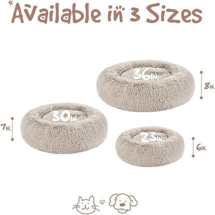 Friends Forever Donut Dog Bed Faux Fur Fluffy Calming Sofa For Large Dogs, Soft & Plush Anti Anxiety Pet Couch For Dogs, Machine Washable Coco Pet Bed with Non-Slip Bottom, 36"x36"x8" Tan