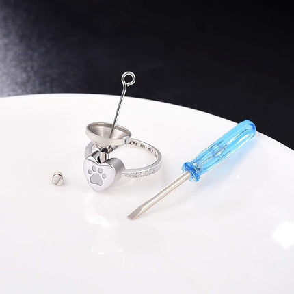 925 Sterling Silver Love Heart Urn Ring for pet Dog Cat's Ashes Keepsake Memorial Tiny Jewelry Forever in My Heart Paw Print Cremation Finger Rings