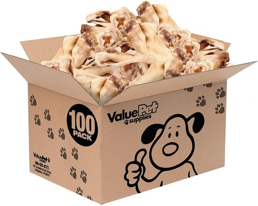ValueBull Cow Ears, Varied Sizes/Shapes, 100 Count Bulk Pack - All Natural Dog Treats, 100% Angus Beef, Single Ingredient, Fully Digestible, Cleans Teeth & Gums