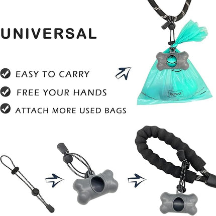 Dog Poop Pickup Bags Holder Dispenser with Standard-Sized Leak-Proof Scented Doggy Waste Bags and Carabiner with Safety Lock&Fastener Never Loose on Leash Lead Again (1 Holder 15 Bags, Grey)