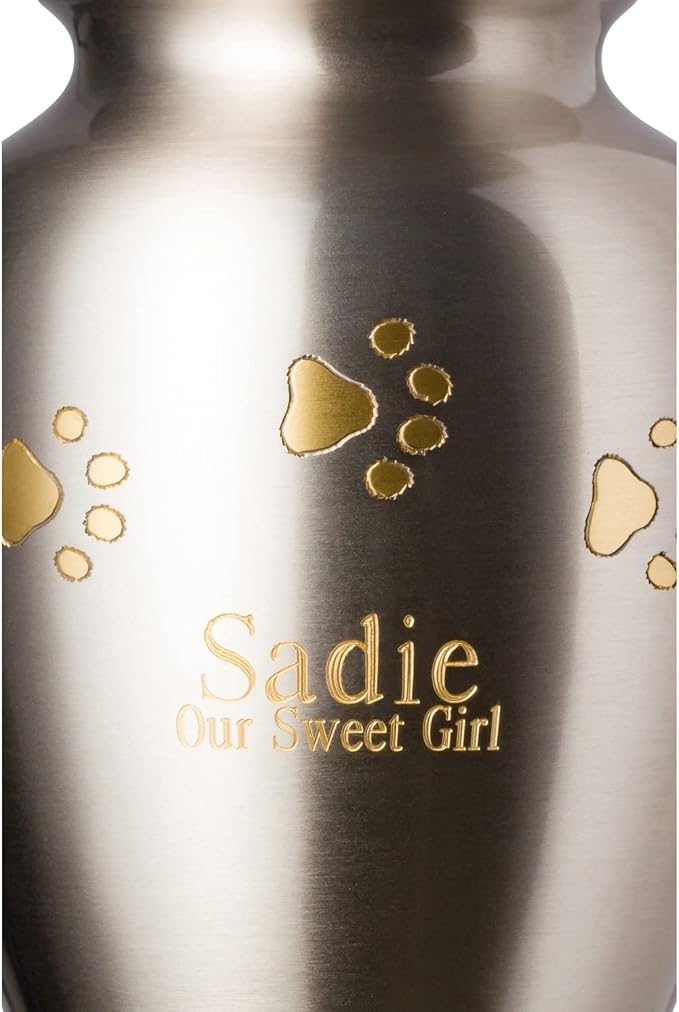 Ottillie Paws Elite Series Personalized Pet Urn for Dogs and Cats - Pet Memorial Urns with Custom Engraving (Pewter, Horizontal, Brass, X-Large)