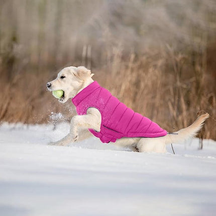 Lelepet Reversible Dog Coat Waterproof Dog Jacket Windproof Puffer Vest for Winter Warm Lightweight Coats for Large Dogs Adjustbale Hook & Loop Pet Apparel with Leash Hole, Pitbull, Rose Red, XL