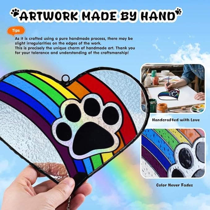 Stained Glass Rainbow Bridge Dog Memorial Gifts for Loss of Dog, Window Hanging Dog Memorial Suncatcher Sympathy Passing Away Pet Memorial Bereavement Dog Gifts, Paw Print