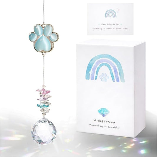 Pet Memorial Suncatcher - Dog Paw Memorial Gifts, Pet Loss Crystal Prisms Rainbow Maker, Lost of Dog Bereavement Gift Idea, Thoughtful Dogs and Cats Remembrance Sun Catcher, Pet Sympathy Gifts
