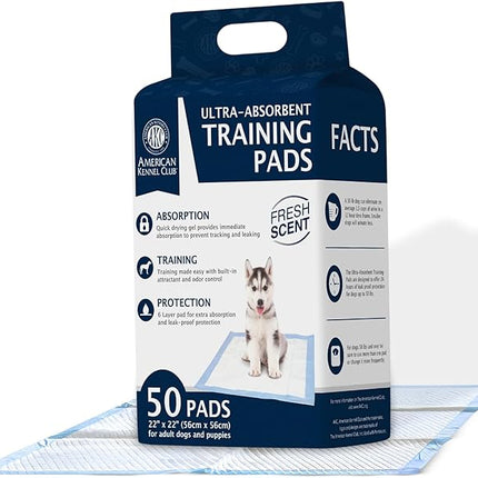 American Kennel Club Scented Puppy Pads –Large Size – 30x26 Ultra Absorbent 6-Layer Pee Pads with Odor Control & Quick-Dry Gel – Fresh Scent – 50 Count (Fresh Scented, 22 x 22 - 50 Count)