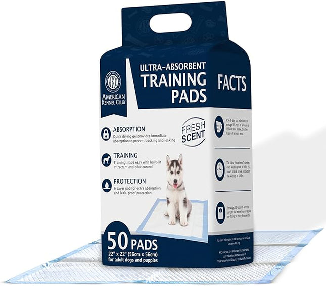 American Kennel Club Scented Puppy Pads –Large Size – 30x26 Ultra Absorbent 6-Layer Pee Pads with Odor Control & Quick-Dry Gel – Fresh Scent – 50 Count (Fresh Scented, 22 x 22 - 50 Count)