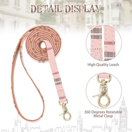 EXPAWLORER Dog Collar and Leash Set - Classic Plaid Dog Bow Tie and Dog Bandana Collar with Bell, Dog Leash Tangle Free, Adjustable Collars for Small Medium Large Dogs Cats, Holiday Ideal Gift