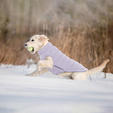 Lelepet Reversible Dog Coat Waterproof Dog Jacket Windproof Puffer Vest for Winter Warm Lightweight Coats for Medium Dogs Adjustbale Hook & Loop Pet Apparel with Leash Hole, French Bulldog, Purple L