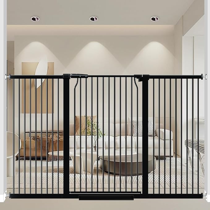 40.55" Extra Tall Dog Gate for Doorways Stairs, 63-65.7 in Extra Wide Baby Gate Walk Thru, Pressure Mounted Tall Pet Gates No Drill, Large Doggie Gates with Door, Auto Close Indoor, Black