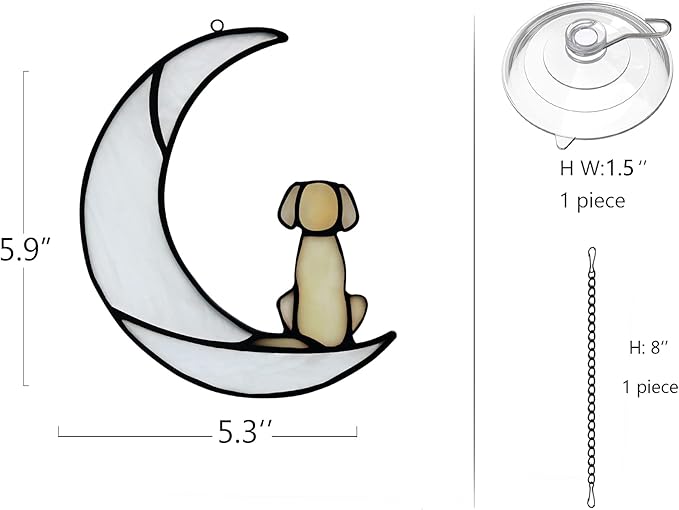 BOXCASA Loss of Dog Sympathy Gift,Stained Glass Dog on Moon for Suncatcher Gifts,Yellow Dog Memorial Gifts for Pet Loss Gifts,Pet Sympathy Gifts for Dogs,Pet Memorial Gifts
