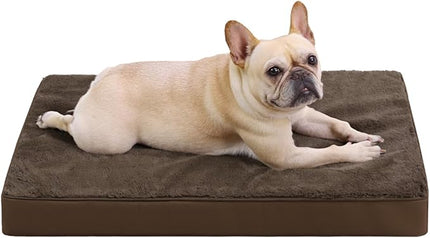 KSIIA Orthopedic Dog Bed Crate Waterproof Pet Mats for Medium Dogs Deluxe Plush Washable Pet Bed with Egg Crate Foam & Removable Cover, 29 x 18 Inch, Brown