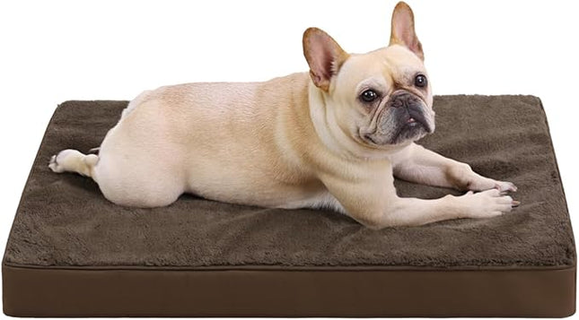 KSIIA Orthopedic Dog Bed Crate Waterproof Pet Mats for Medium Dogs Deluxe Plush Washable Pet Bed with Egg Crate Foam & Removable Cover, 29 x 18 Inch, Brown