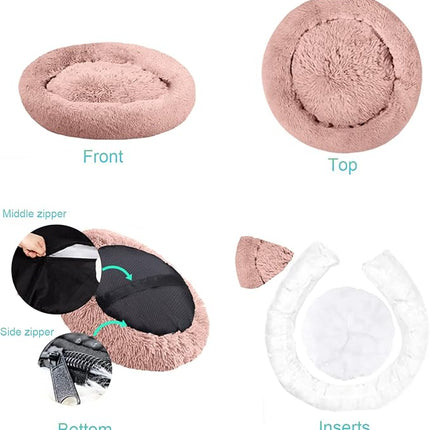 SAVFOX Plush Calming Dog & Cat Beds - Donut Shaped, Comfy Cuddler in Faux Fur, Washable, Multiple Sizes XS-XXL