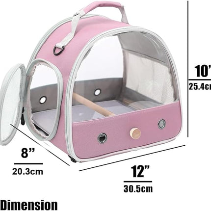 Bird Carrier, Portable Small Bird Parrot Parakeet Carrier with Standing Perch, Side Access Window Collapsible (Pink, Mesh Windows)