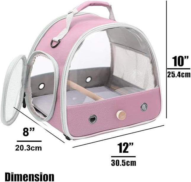 Bird Carrier, Portable Small Bird Parrot Parakeet Carrier with Standing Perch, Side Access Window Collapsible (Pink, Mesh Windows)