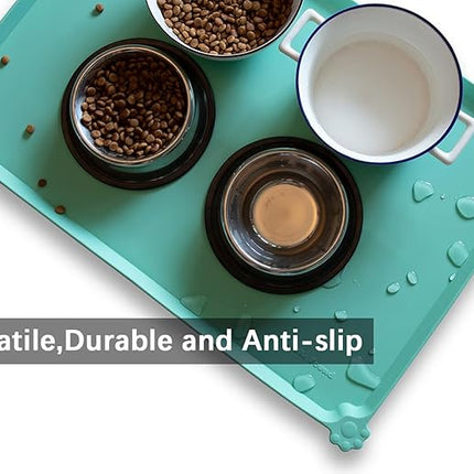 Hoki Found Large Silicone Non Slip Pet Food Mats - Tray for Dogs and Cats - Waterproof Feeding Mats - Cool Mint