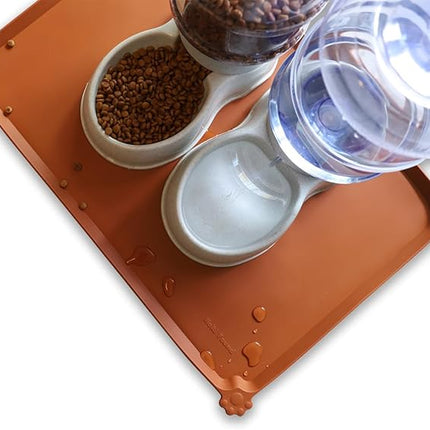 Hoki Found Large Silicone Non Slip Pet Feeding Mats - Waterproof Dog Cat Bowl Mats - Caramel
