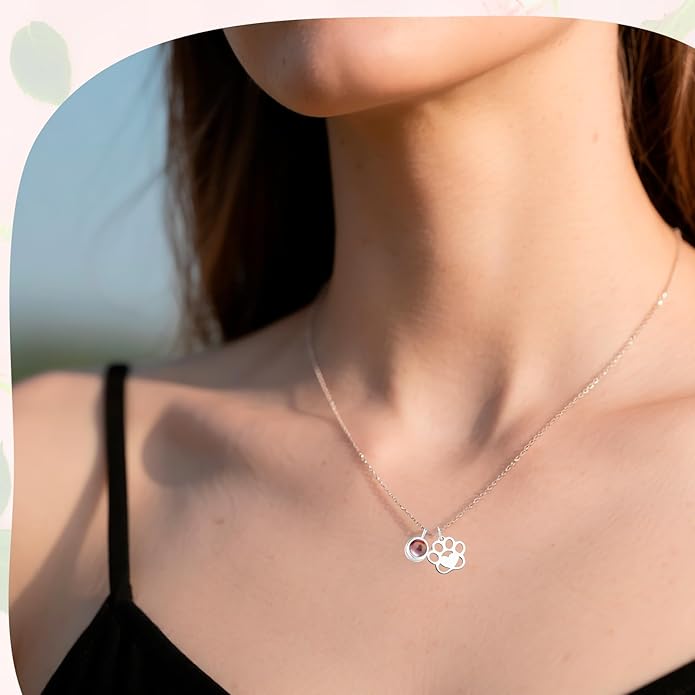 Personalized Picture Necklace with picture inside Custom Projection Necklace Cat/Dog Paw Print Pet Memorial Necklaces for Pet Lovers, Photo Gifts for Anniversary Dog Lovers