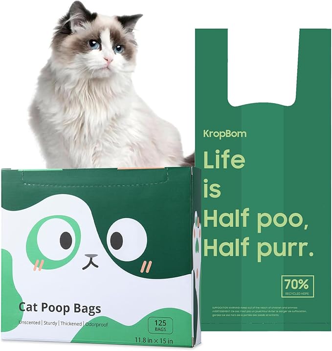 260 Count Cat Poop Bags with Handles, Disposable Litter Bags for Pet Poop, Extra-Thick Kitty Waste Bags Easy Tie Leak-Proof Strengthen Unscented (Made of 70% Recycled Plastic)