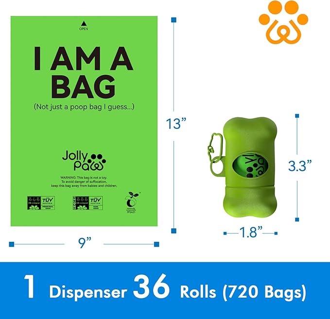 Dog Poop Bags with 1 Count Holder Scented, Leak Proof, Extra Thick and Large Poop Bags for Dogs, 720 Pieces (36 Rolls) 9" x 13" Plant Based for Pet Use