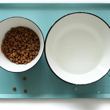 Hoki Found Silicone Non Slip Pet Food Mats - Dog Cat Bowl Placemats - Waterproof for Carpet - Light Turquoise