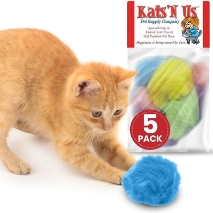 Kats'N Us 2 Inch Pack of 5 Real Rabbit Fur Pom Pom Cat Toy Balls – Multicolored Soft Interactive Toys for Indoor Cats & Kittens, Perfect for Chasing, Batting, Training & Self Play Fun