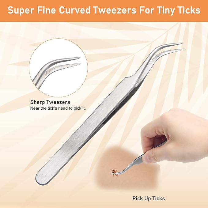 3 in 1 Tick Remover Kit, Stainless Steel Tick Remover Tweezers Tools Set for Pet Dog, Cat, with Storage Box (Silver)