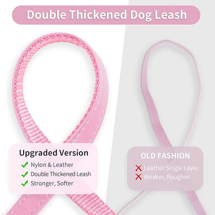 Epesiri Golden Spike Collar - Durable PU Leather Studded Dog Collar with Leash, Adjustable for Small Puppy & Cat, Funny Mushrooms Rivet, Pink