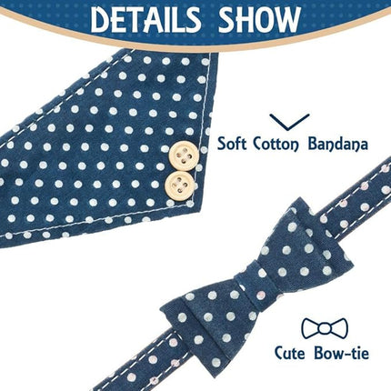 EXPAWLORER Dog Collar and Leash Set - Classic Plaid Dog Bow Tie and Dog Bandana Collar with Bell, Dog Leash Tangle Free, Adjustable Collars for Small Medium Large Dogs Cats, Holiday Ideal Gift