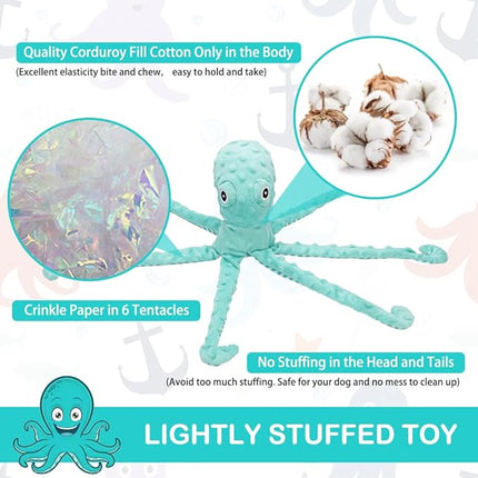 EXPAWLORER Octopus Dog Toy - Long Dog Squeaky Toys Puppy Birthday Gift Soft Stuffed Chew Toy, Crinkle Paper and Built-in Squeaker Durable Interactive Plush Toy for Small Medium Large Dogs, Green