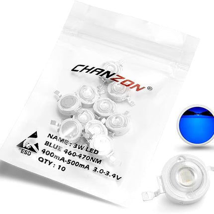 CHANZON 10 pcs High Power Led Chip on Board 3W Blue (400mA - 500mA / DC 3V - 3.4V / 3 Watt) Super Bright Intensity SMD COB Light Emitter Components Diode 3 W Bulb Lamp Beads DIY Lighting