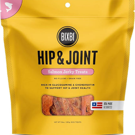 BIXBI Hip & Joint Support Salmon Jerky Dog Treats, 10 Oz - USA Made Grain Free Dog Treats - Glucosamine, Chondroitin For Dogs - High In Protein, Antioxidant Rich, Whole Food Nutrition, No Fillers