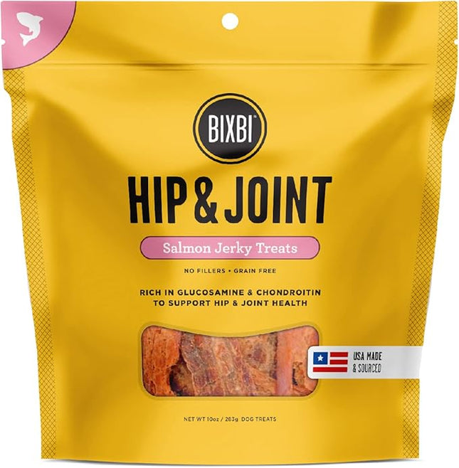 BIXBI Hip & Joint Support Salmon Jerky Dog Treats, 10 Oz - USA Made Grain Free Dog Treats - Glucosamine, Chondroitin For Dogs - High In Protein, Antioxidant Rich, Whole Food Nutrition, No Fillers