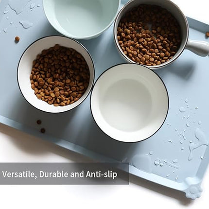 Hoki Found L Silicone Non Slip Pet Dog Cat Bowl Mats - Placemat - Feeding Mat - Waterproof - For Carpet - Frost