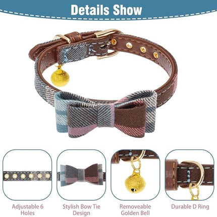 EXPAWLORER Dog Collar and Leash Set - Classic Plaid Dog Bow Tie and Dog Bandana Collar with Bell, Dog Leash Tangle Free, Adjustable Collars for Small Medium Large Dogs Cats, Holiday Ideal Gift