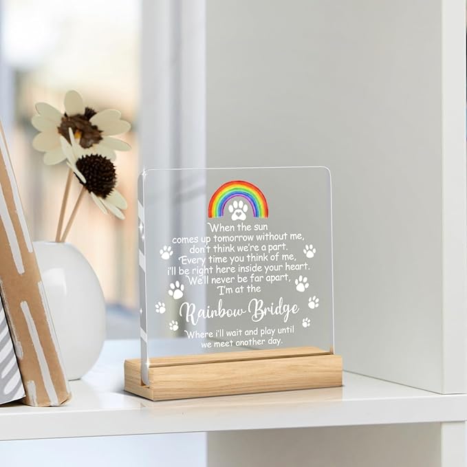 Pet Memorial Gifts,Rainbow Bridge Dog Memorial Gifts， Sympathy Gift for Loss of Dog Cat, Pet Memorial Acrylic Rainbow Bridge Decorations Condolences Gifts for Pet Loss Remembrance Keepsake A02