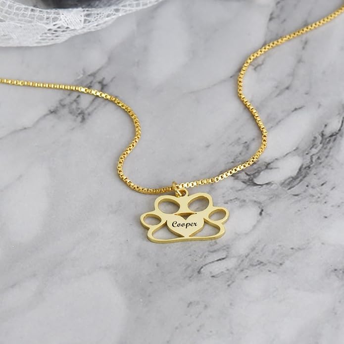 Customized Paw Print Necklace Personalized Pet Name Necklace Custom Engraved Dog Cat Paw Pendant Necklace Pet Memorial Gift for Pet Lovers