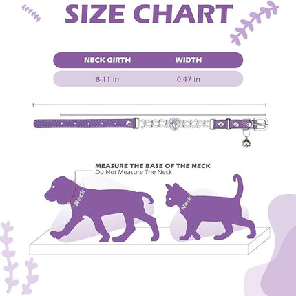 EXPAWLORER Cat Collar Leather with Bell and Safety Elastic Belt,Personalized Rhinestones Bling Adjustable Collars for Cats Kitty and Small Dogs,Pearl cat Collar Purple (Pearl)