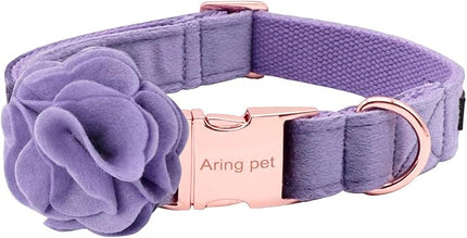 ARING PET Velvet Dog Collars, Purple Soft Pet Collar with Detachable Felt Flower Metal Buckle for Puppy Small Medium Large Boy Girl Dogs-XS