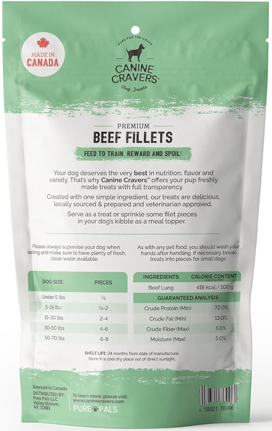 Canine Cravers Single Ingredient Dog Treats – Premium Beef Fillets - Human Grade Air Dried Hypoallergenic Pet Food – Grain, Gluten, and Soy Free – 100% All Natural - 5.3 oz