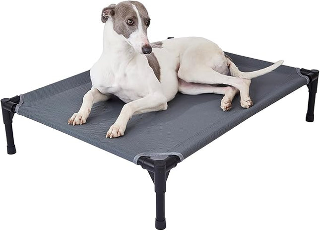pettycare Elevated Outdoor Dog Bed - Raised Cot for Large Dogs, Heavy Duty Pet Cots Waterproof, Cooling, Washable Breathable Teslin Mesh, Durable, Non Slip, 42 Inches, Grey