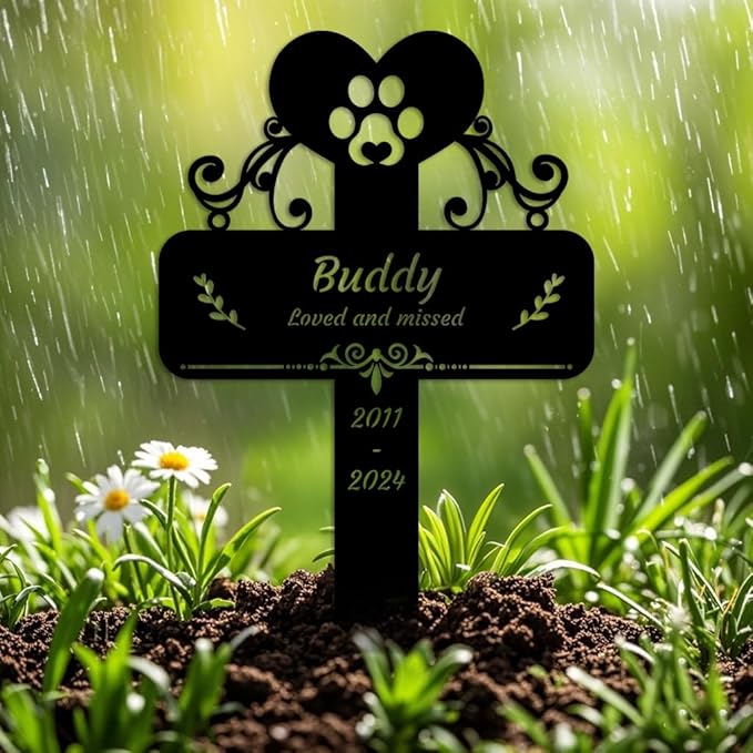 Custom Dog Grave Marker Metal Cross Memorial Gifts Personalized Pet Loss Sign with Name Dog Tombstones for Graves Outdoor Dog Yard Stake
