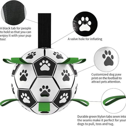 QDAN Dog Toys for Small Medium Puppy, Soccer Ball for Dogs with Straps, Dog Herding Balls, Birthday Toy Gifts, (Black Greem, 6 Inch)