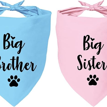 Big Sister and Big Brother Pet Dog Bandana, Triangle Scarf for Small Medium Large Dogs, Baby Announcement Gender Reveal Photo Prop Pet Scarf for Dog Lover, 2 Packs
