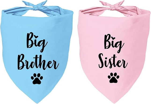 Big Sister and Big Brother Pet Dog Bandana, Triangle Scarf for Small Medium Large Dogs, Baby Announcement Gender Reveal Photo Prop Pet Scarf for Dog Lover, 2 Packs