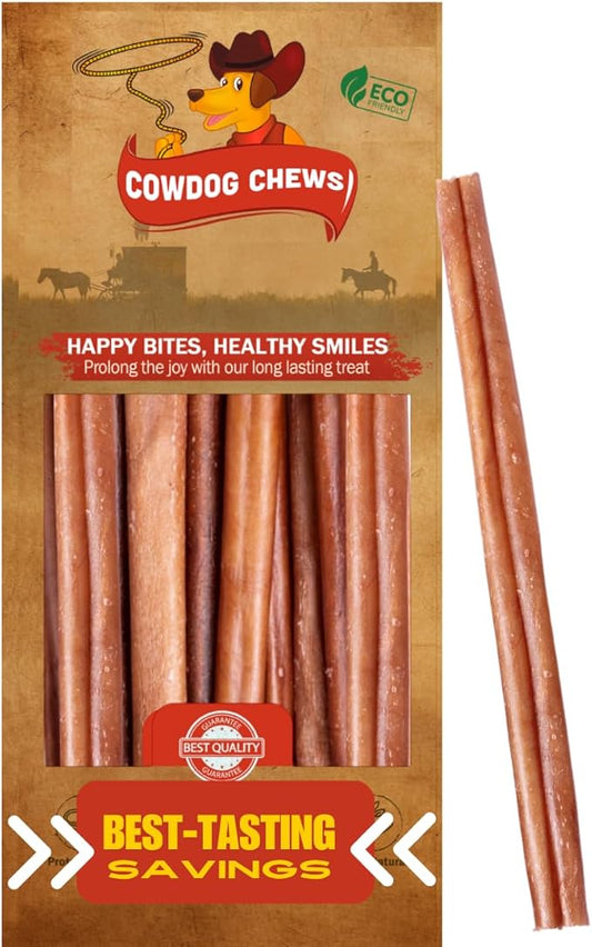 Cowdog Chews Beef Bully Stick: Odor-Free, Fully Digestible Beef Collagen Chews (9-12", 10 Count) - Natural, Grain-Free, Long-Lasting Collagen Bully Stick Substitute for All Dog Breeds