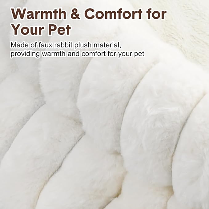 Cat Beds for Indoor Cats, Washable Round Bed for Small Dogs, Soft Pet Bed for Puppy and Kitten with Anti-Slip Bottom (White, 20in)