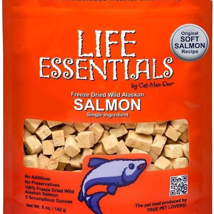 LIFE ESSENTIALS BY CAT-MAN-DOO All Natural Freeze Dried Wild Alaskan Salmon Treats for Cats & Dogs - Single Ingredient No Grain Snack with No Additives or Preservatives, 5 Ounce Bag